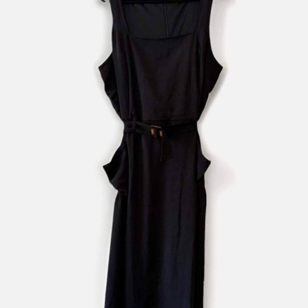 Nina Leonard Women’s Sleeveless Belted Dress Black 2X Pockets Plus Size - Picture 2 of 9
